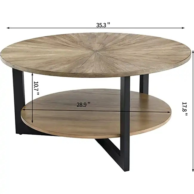 Farmhouse Style Metal Frame Circle Center Tables Solid Wood Furniture