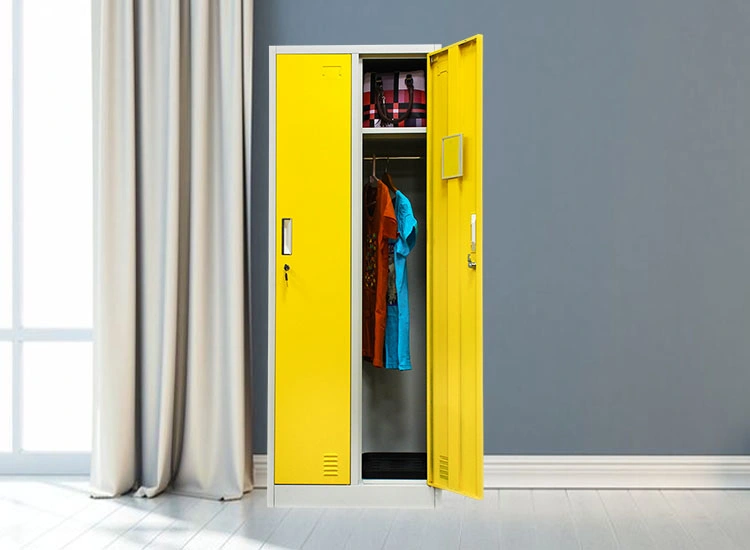 Yellow Double Wardrobe Gym Employee Uniform Storage Cabinet Metal Steel Staff Locker