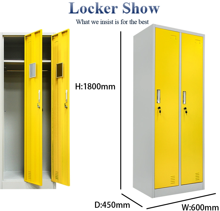 Yellow Double Wardrobe Gym Employee Uniform Storage Cabinet Metal Steel Staff Locker