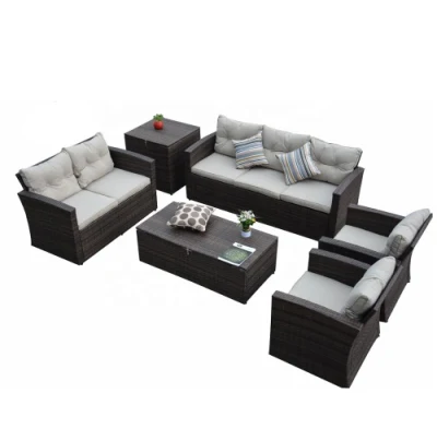 Hot Sale Top Quality Steel Rattan Sofa Set Functional Cushion Box All Weather Outdoor Garden Wicker Furniture